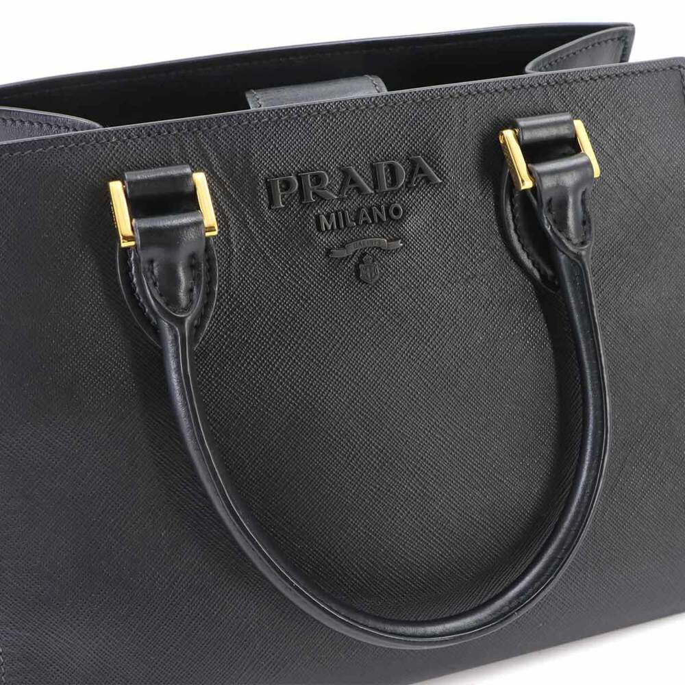 Prada Saffiano 2-way Hand/Shoulder Handbag, Leather, Nero Black, Gold Hardware - Picture 9 of 10